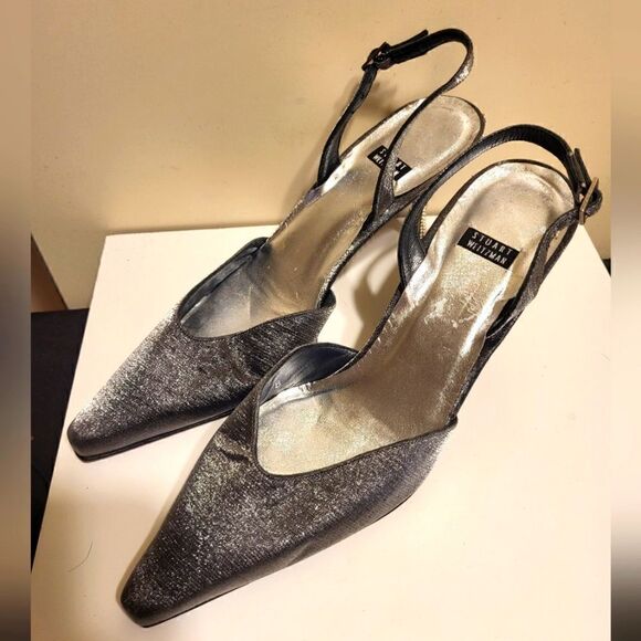 Stuart Weitzman Pewter Silk w/Swarovski Crystal Heels Pumps sz.7 Ret $345 EUC - Picture 5 of 9